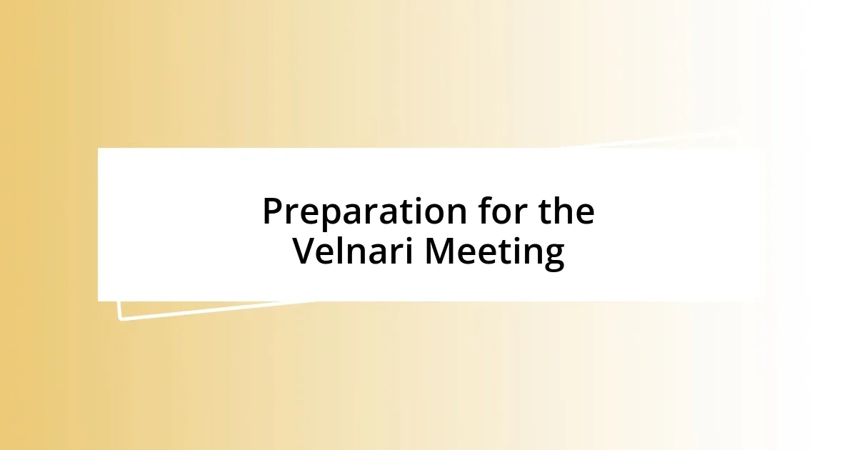 Preparation for the Velnari Meeting