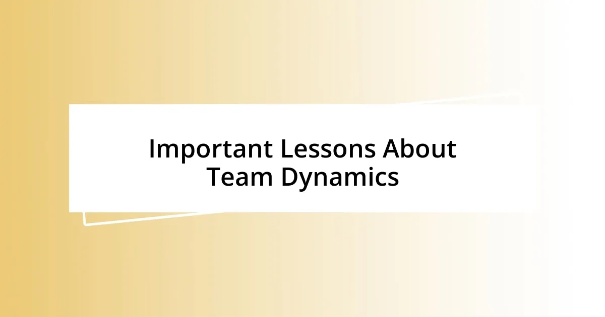 Important Lessons About Team Dynamics